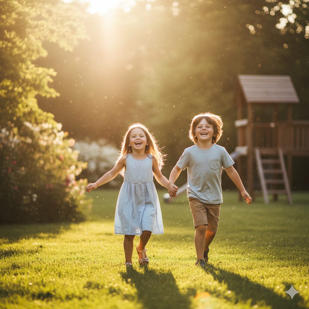 image 2 - Children playing happily outdoors, being exposed to sunlight.