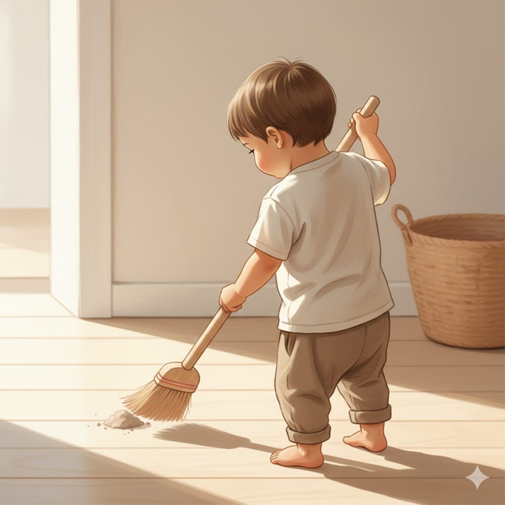 image 3 - Neatly organized wooden shelves with toys placed in individual trays and baskets.