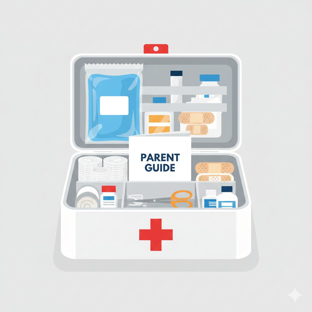 ## 6단계) 영문 버전 본문

**A Parent's Quick Guide: What to Do When Your Child Bumps Their Head or Body (Key Warning Signs)**

One of the biggest anxieties for any parent is their child's safety, especially when accidents happen. That terrifying moment when they fall and hit their head or body—the heart-stopping sound, the shock, and the immediate panic—it's something every parent dreads. 😭

I’ve been there too, multiple times, and in those moments, my mind went blank. "Are they okay?" "Is this serious?" Being prepared with the right information can make all the difference, helping you stay calm and accurately assess whether the situation requires a simple hug or an immediate trip to the emergency room.

Today, I want to share a guide, written from one parent to another, focusing on practical steps to evaluate your child’s condition right after a fall or collision, and how to handle the critical moments afterward.

### 👶 **Phase 1 Assessment: Identifying 'Normal' Reactions vs. 'Caution Required'**

The very first thing you need to check is your **child’s immediate reaction** following the impact.

#### 1. Observe the First 30 Seconds

In most cases, children stop, get shocked, and then burst into loud tears. If your child cries loudly, then calms down within a short time, and exhibits the following normal behaviors, you can likely breathe a sigh of relief for the moment:

* **Crying vigorously, but calming down within 5–10 minutes:** This is a typical reaction to shock and pain.
* **Attempting to return to play or familiar activities:** This suggests clear consciousness and normal behavior patterns.
* **Showing pain when the spot is touched, but moving limbs normally:** Likely a minor contusion or bruise.
* **Despite being fussy, maintaining normal feeding/eating and sleep patterns.**

> **📌 Quick Tip! Differentiating 'Normal Vomiting' from 'Dangerous Vomiting'**
> If the child cries very hard, the straining (like a strong cough) can cause them to **vomit once or twice**. This can be due to shock or strain. However, if the child vomits **repeatedly** over time, or if the vomit is **projectile** (spraying forcefully), you must seek immediate medical attention.

#### 2. Immediate First Aid: Cold Compress is Essential!

Right after the impact, especially on the head, apply a **cold compress**.

* **How to Apply:** Use an ice pack wrapped in a thin cloth or a cold, wet towel. Apply it to the injured area for about **10–20 minutes**.
* **Purpose:** This helps minimize internal bleeding and reduces swelling and pain.
* **Caution:** **Never** apply ice directly to the skin, as it can cause frostbite. Always use a protective layer like a towel.

---

### ⚠️ **Critical Warning Signs You Must Not Ignore (Go to ER Immediately)**

After a fall, you must observe your child carefully for at least **24–48 hours**. Even if they seem fine at first, symptoms can develop over time. If you notice **any** of the following signs, do not hesitate—**go to the emergency room or urgent care immediately.**

* **Changes in Consciousness or Lethargy:**
    * The child is excessively sleepy or unusually difficult to wake up (more than normal for them).
    * They respond slowly to their name, or can't answer simple questions.
    * They look dazed or have a vacant, unfocused stare.
    * image 1 - Parent with a concerned expression gently trying to wake a lethargic child
* **Repeated Vomiting:**
    * The child vomits **repeatedly** (three or more times) **after a delay** from the initial impact, or the vomiting is projectile (forceful).
* **Seizures or Convulsions:**
    * The child's limbs shake uncontrollably, or they become rigid and unresponsive.
* **Abnormal Crying or Irritability:**
    * The child has a persistent, high-pitched, or inconsolable scream that is unlike their usual cry (this can be a sign of increased pressure in the brain).
* **Physical Abnormalities:**
    * **Clear fluid or blood** is leaking from the child's nose or ears (possible cerebrospinal fluid leak).
    * There is a visible **deep cut** or **depressed/dented area** on the skull or body.
    * Extensive **dark bruising** around the eyes or behind the ear (known as 'Raccoon Eyes' or 'Battle Sign'—serious internal bleeding).
    * Eyes cross, or the size of the pupils in each eye is unequal.
* **Movement or Balance Issues:**
    * A walking child suddenly cannot stand or walk properly, or they stagger and lose balance (a sign of concussion).
    * Inability to move an arm or leg, suggesting potential fracture or nerve damage.

> **💡 Parent Documentation is Key:** When you arrive at the hospital, medical staff will need to know the **time of the injury, the mechanism of the fall (height, position), the child's immediate reaction, and their current symptoms.** Write a quick note on your phone to keep these facts straight.

---

### 🎨 **Reading the Bruise: Interpreting Color and Location**

While the size or color of a bruise alone cannot diagnose the severity of an internal injury, understanding the stages can help you monitor the healing process.

| Bruise Stage | Bruise Color | What It Means | Action & Observation |
| :---: | :---: | :--- | :--- |
| **Immediate ~ Day 1** | **Red/Dark Red** | Blood vessels have burst, and blood is leaking under the skin. Swelling and pain may be at their peak. | Continue **cold compresses** to reduce swelling. You may administer an approved pain reliever (like acetaminophen) if pain is severe, as prescribed by a pediatrician. |
| **Day 2 ~ Day 6** | **Blue/Purple** | The blood is clotting and changing color as it deoxygenates. This is when the bruise looks darkest. | As swelling decreases, switch to **warm compresses** to promote circulation and help the body absorb the blood faster. |
| **Day 7 Onward** | **Green/Yellow** | The body is breaking down and absorbing the trapped blood. This is the healing stage, and the bruise should soon disappear. | Continue gentle warm compresses or light massage to aid absorption. |

#### 📍 Location-Specific Considerations:

* **Head/Face:** Due to the high number of blood vessels, even minor bumps can cause a large swelling or ‘goose egg.’ While large bumps look scary, focus more on the **child’s behavior change** than the bump's size.
    * image 2 - Parent carefully applying a cold compress to a small, swollen 'goose egg' on the child's forehead
* **Joints (Knees, Elbows):** Injury near joints raises the possibility of a fracture. If the child refuses to use the injured limb, cannot bear weight, or continues to complain of severe pain, they should be checked for a **fracture**.
* **Abdomen/Back:** A strong blow to the torso, where vital organs are located, can cause internal injury even without a visible bruise. If the child complains of severe belly pain or their urine turns dark or reddish, seek urgent care immediately.

---

### 🛡️ **Handling the Situation: Preventing Secondary Injury and Maintaining Calm**

When your child is hurt, your reaction is critical. If you panic, your child will become more distressed. **A parent's calm demeanor** is the best immediate first aid.

1.  **Reassure the Child:** Hold them close and speak in a soft, soothing voice. "It's okay, you're safe. Mommy/Daddy is here." This helps them calm down quickly.
    * image 3 - Parent holding and comforting a distressed toddler after a fall
2.  **Create a Stable Environment:** Move the child to a quiet, comfortable spot. Minimize loud noises and bright lights. If they hit their head, it is often best to lay them down with their **head slightly elevated** above the heart level.
3.  **Check for Bleeding:** If there is bleeding, apply **gentle, firm pressure** with a clean cloth or gauze for **at least 10 minutes**. If the wound is deep after the bleeding stops, stitches may be needed, so visit a clinic.
4.  **Monitor During Sleep (Crucial):** While it's an old myth not to let a child sleep after a head injury, they will naturally be tired. If they hit their head, you must **wake them up every 2–3 hours** to check their level of consciousness. If they wake up easily, recognize you, and respond normally, they are likely fine. If they are extremely difficult to rouse or are only irritable when woken, seek medical help.

---

Falls and bumps are inevitable parts of childhood. But by arming yourself with the knowledge of what signs to watch for, you can act decisively and protect your child from potential harm. Remember these **'okay-to-stay-home' criteria** and the **'red flag warning signs,'** and you will be well-equipped to handle the bumps on your child’s path! 🙏

---

**References**

* **Centers for Disease Control and Prevention (CDC):** Head's Up on Concussion in Youth Sports (Related to general head injury awareness) (URL: [https://www.cdc.gov/headsup/index.html](https://www.cdc.gov/headsup/index.html))
* **American Academy of Pediatrics (AAP):** Information on Minor Head Trauma in Children (URL: [https://www.aap.org/](https://www.aap.org/))
* **Mayo Clinic:** First Aid for Bruises (Related to contusion treatment) (URL: [https://www.mayoclinic.org/](https://www.mayoclinic.org/))
* image 4 - A simple illustration of a well-stocked first aid kit with a 'Parent Guide' label