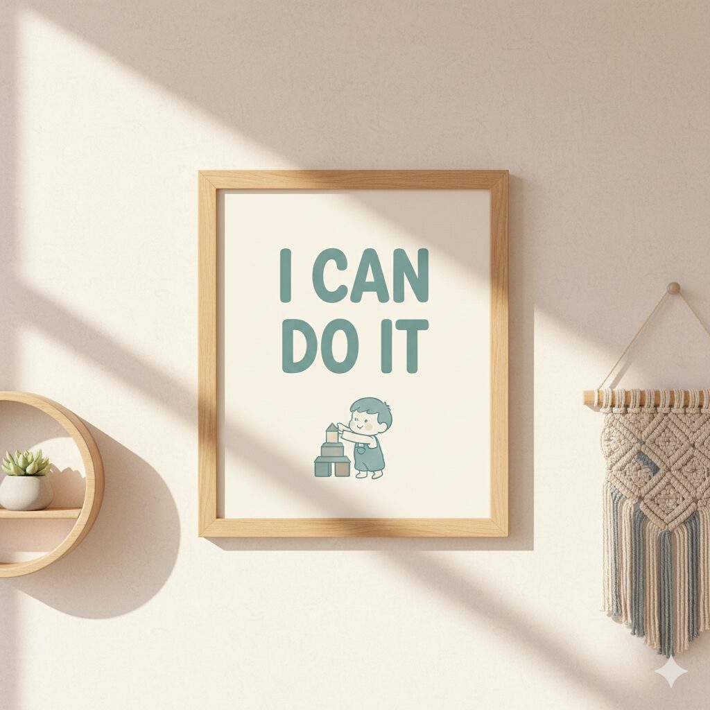 image 6 - A wall in a child's room featuring a cute poster that says 'I can do it.'