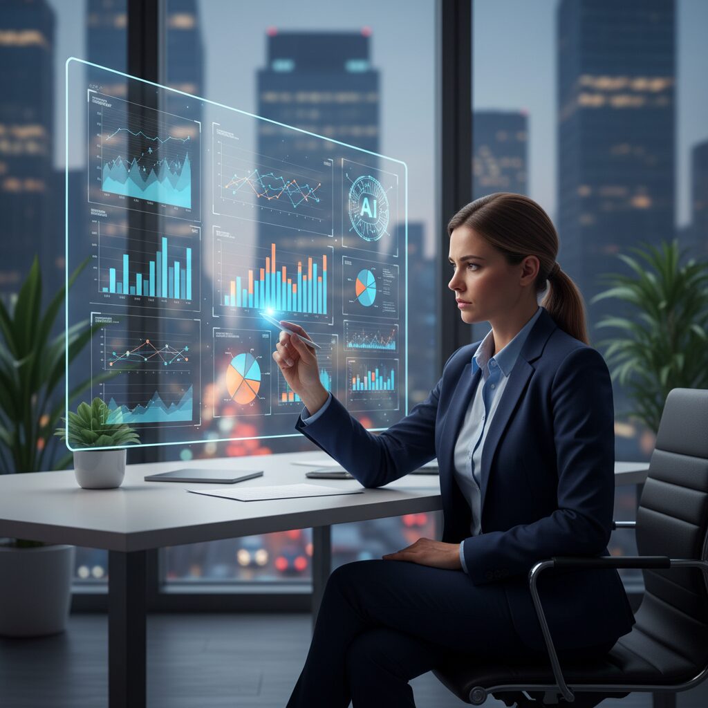 image 3 - 'An office worker carefully reviewing a complex report generated by an AI Agent, highlighting the importance of human oversight'