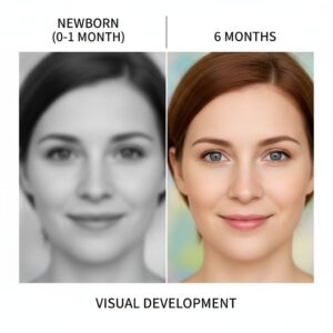 image 1 - A comparison image showing the monthly changes in a baby's field of vision and focus development.