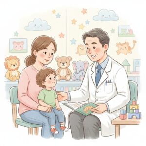 image 4 - 'A child waiting for a consultation in a parent's arms at a clinic'