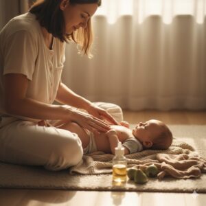 image 3 - A gentle close-up of a parent massaging a baby's tummy in a clockwise motion