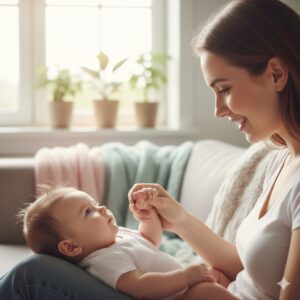 image 1 - A parent gently checking their baby's pale palms and lips while playing together