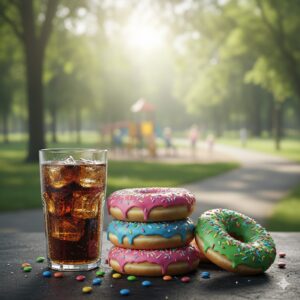 image 2 - A visual representation of sugary snacks contrasted with a blurry background, illustrating how poor diet can impact visual clarity.