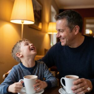 image 2 - A father and his son sharing a special 1-on-1 moment at a park or cafe