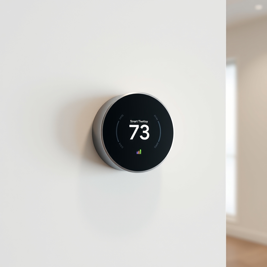 Smart thermostat mounted on a wall