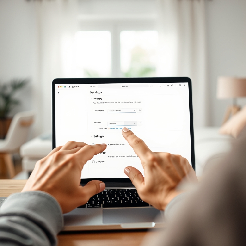 Parent adjusting privacy settings on a laptop.