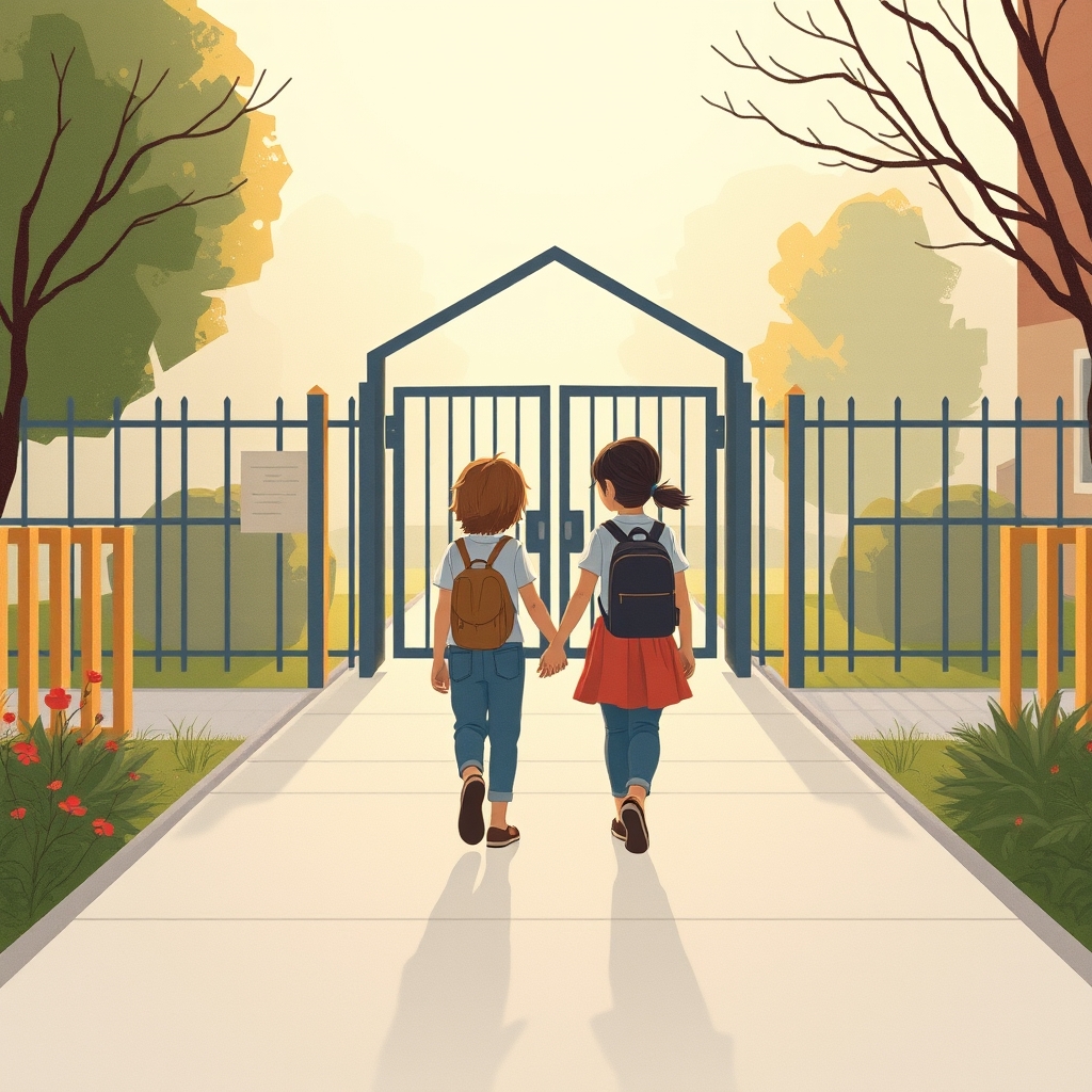 Parent and child walking to school