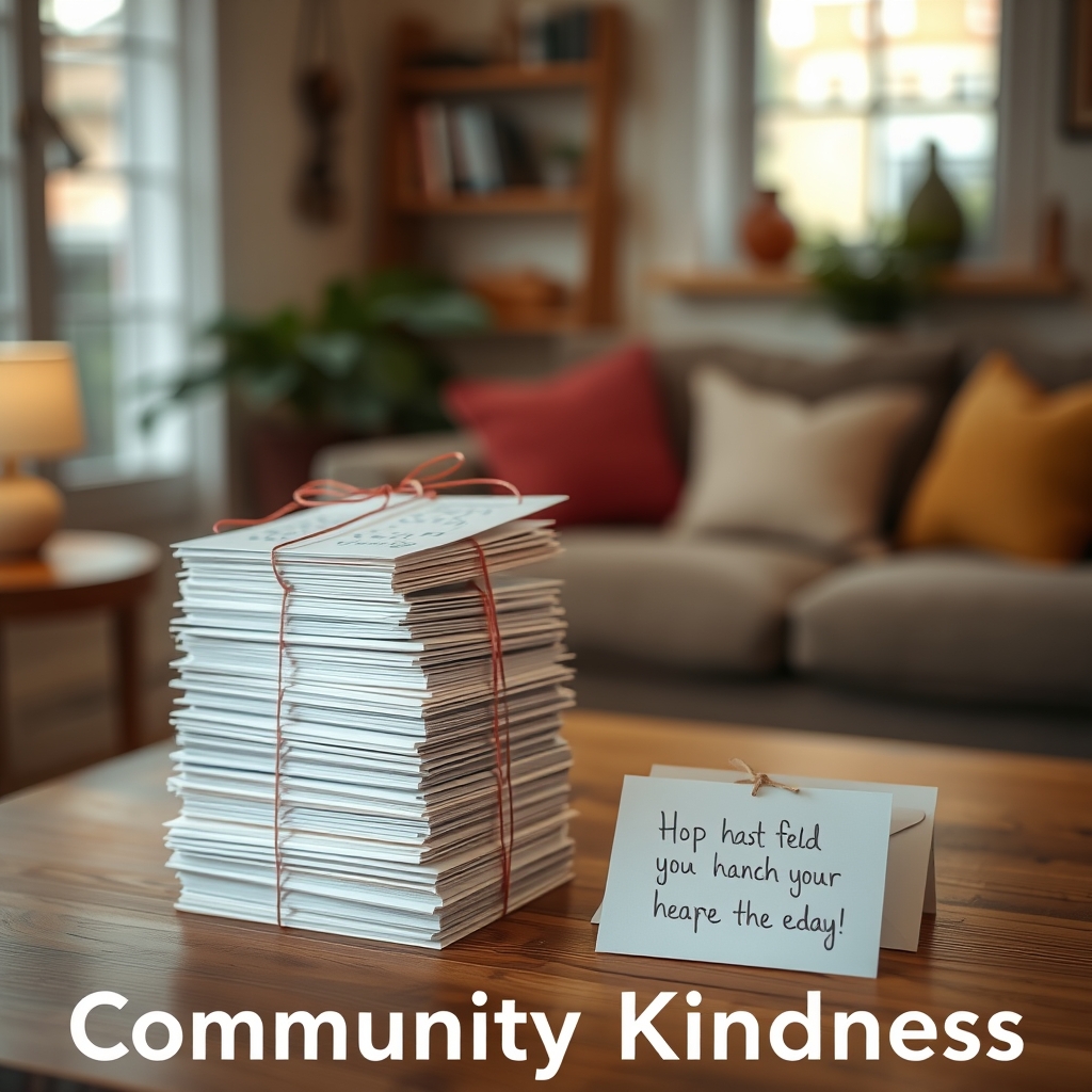 Care packages and handmade cards prepared for a local community project.