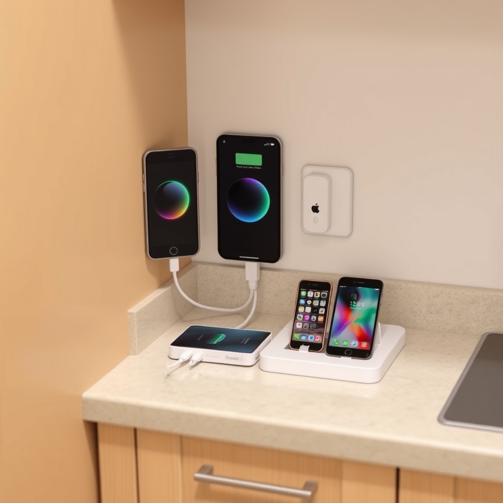 A tidy home charging station for family devices.