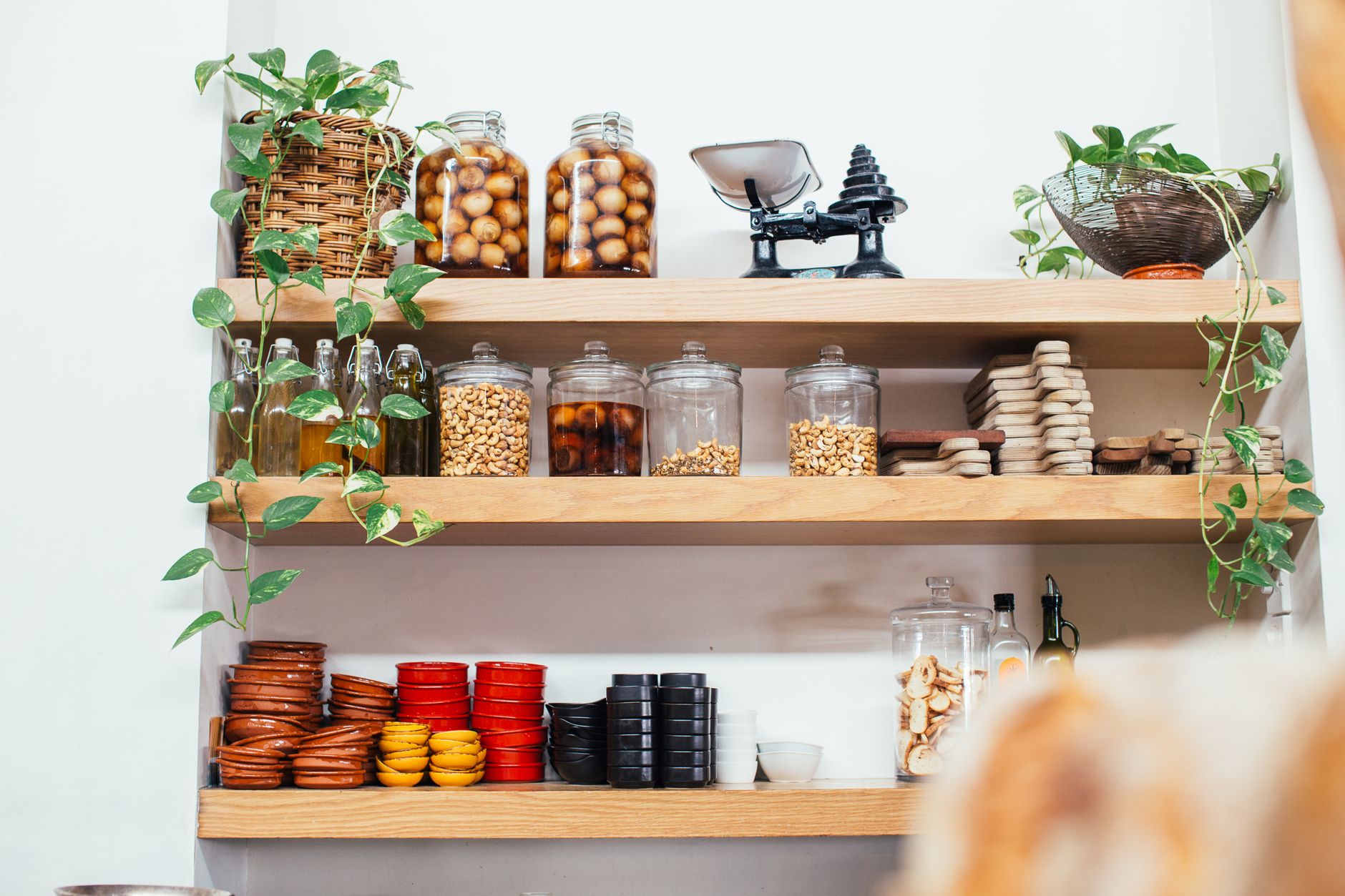 Organized pantry with sustainable storage solutions.
