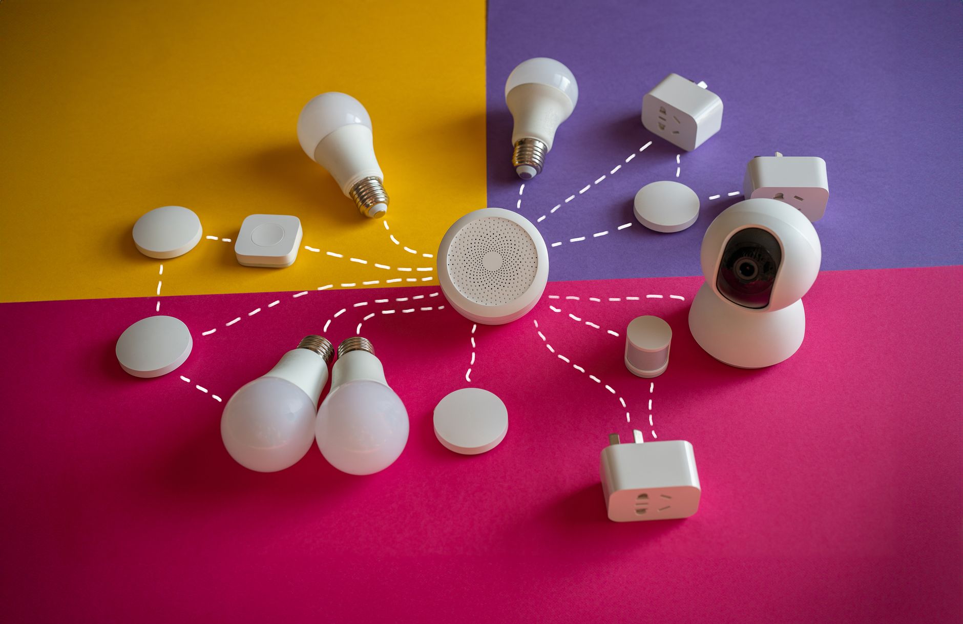 Conceptual illustration representing multiple devices connected to a central home network.