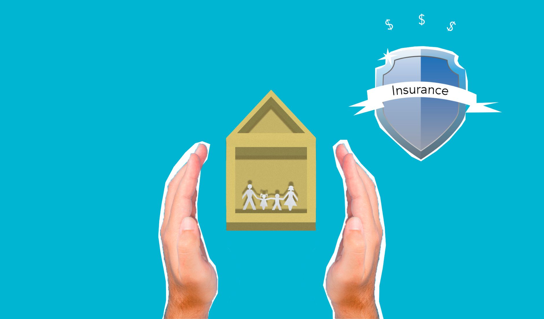 A digital security concept illustration showing a shield over a home.