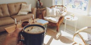 A peaceful, sunlit home environment representing slow living.