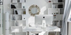 A bright and organized modern home office setup for a hybrid worker.