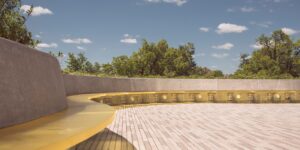A peaceful and modern public space designed for relaxation and community connection.