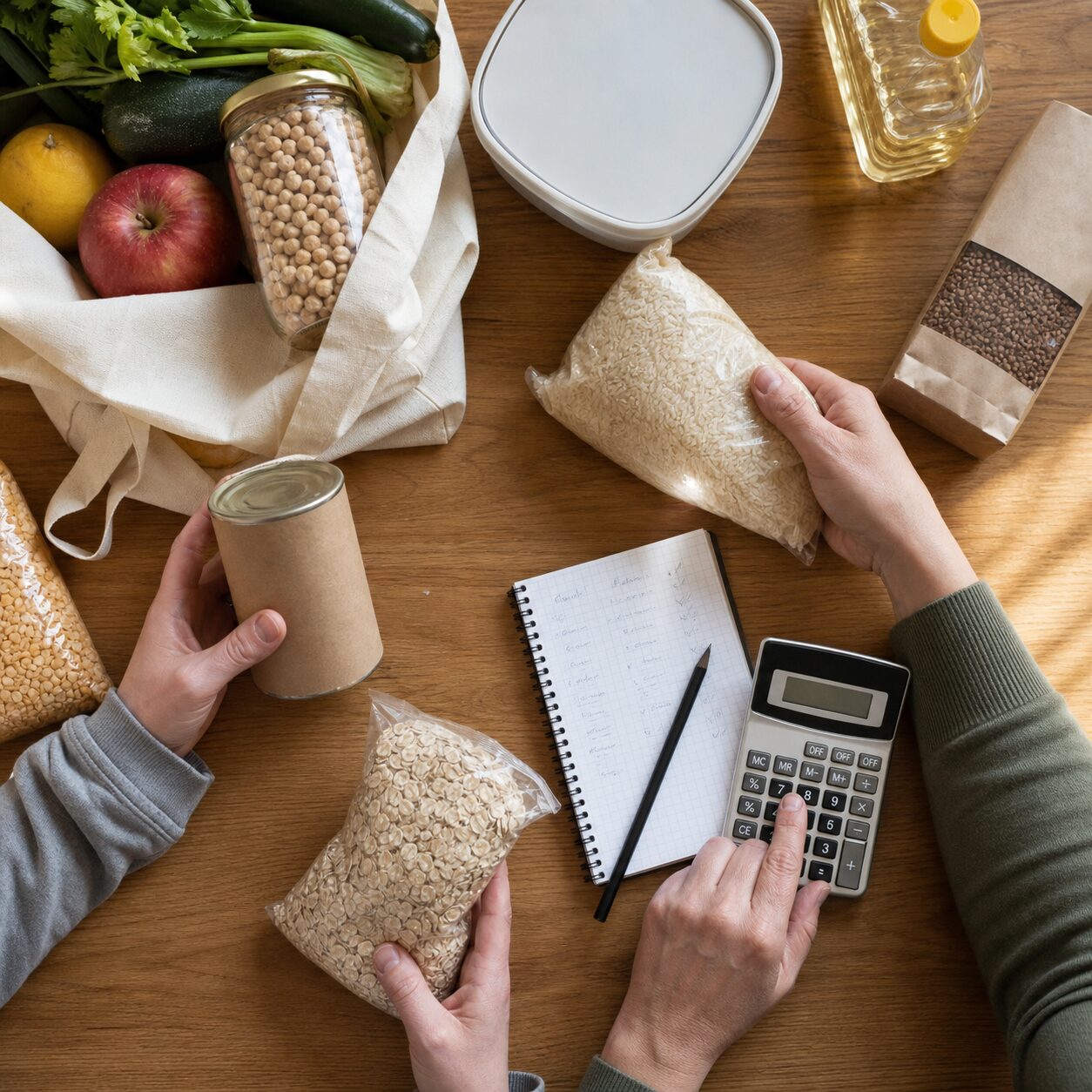 Household comparing staple groceries and a shopping budget