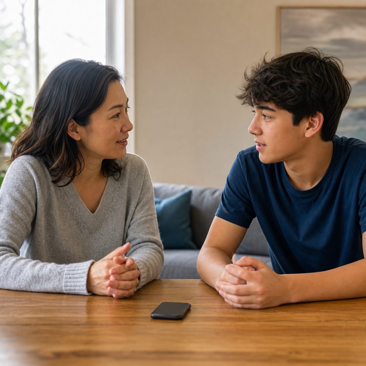 Parent and teenager agreeing on temporary location sharing