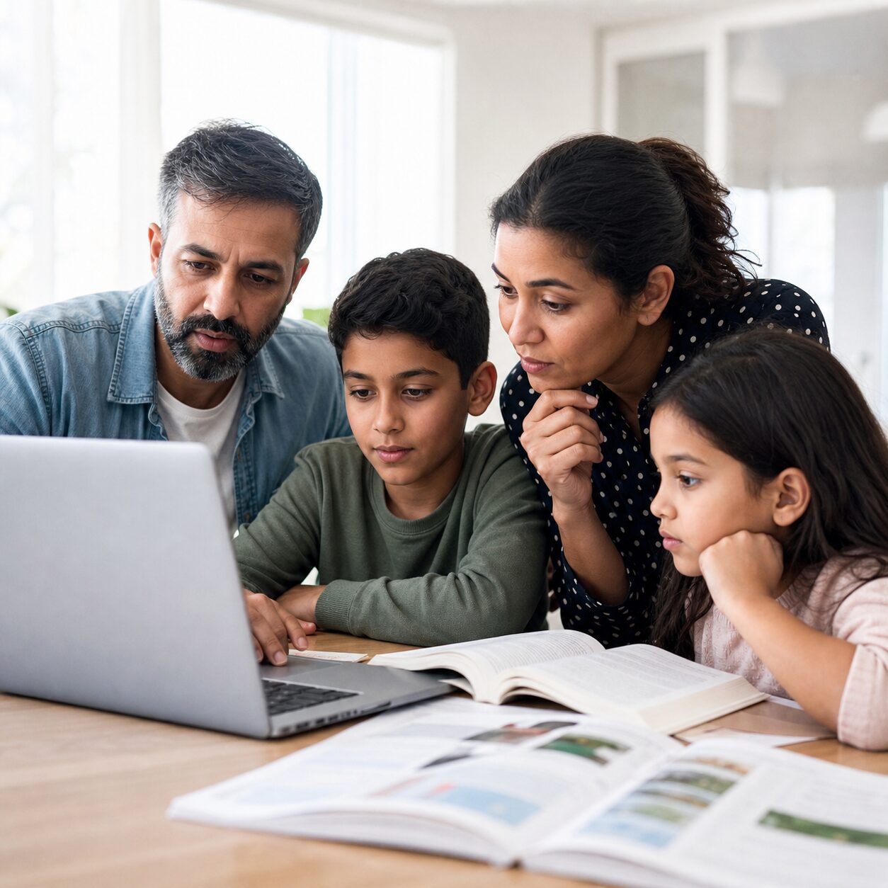 Family verifying an AI-generated answer with trusted sources