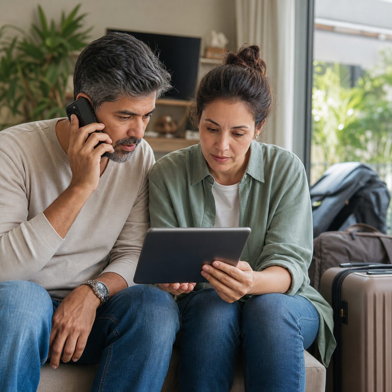 Family independently verifying booking details before paying