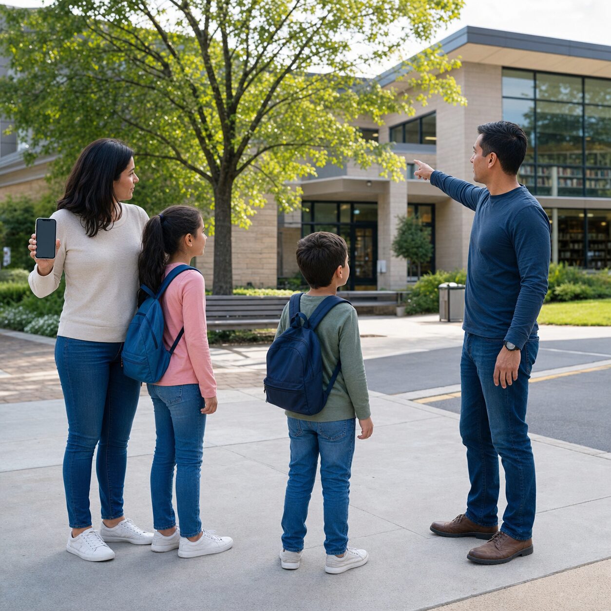 Family practicing a neighborhood reunion point