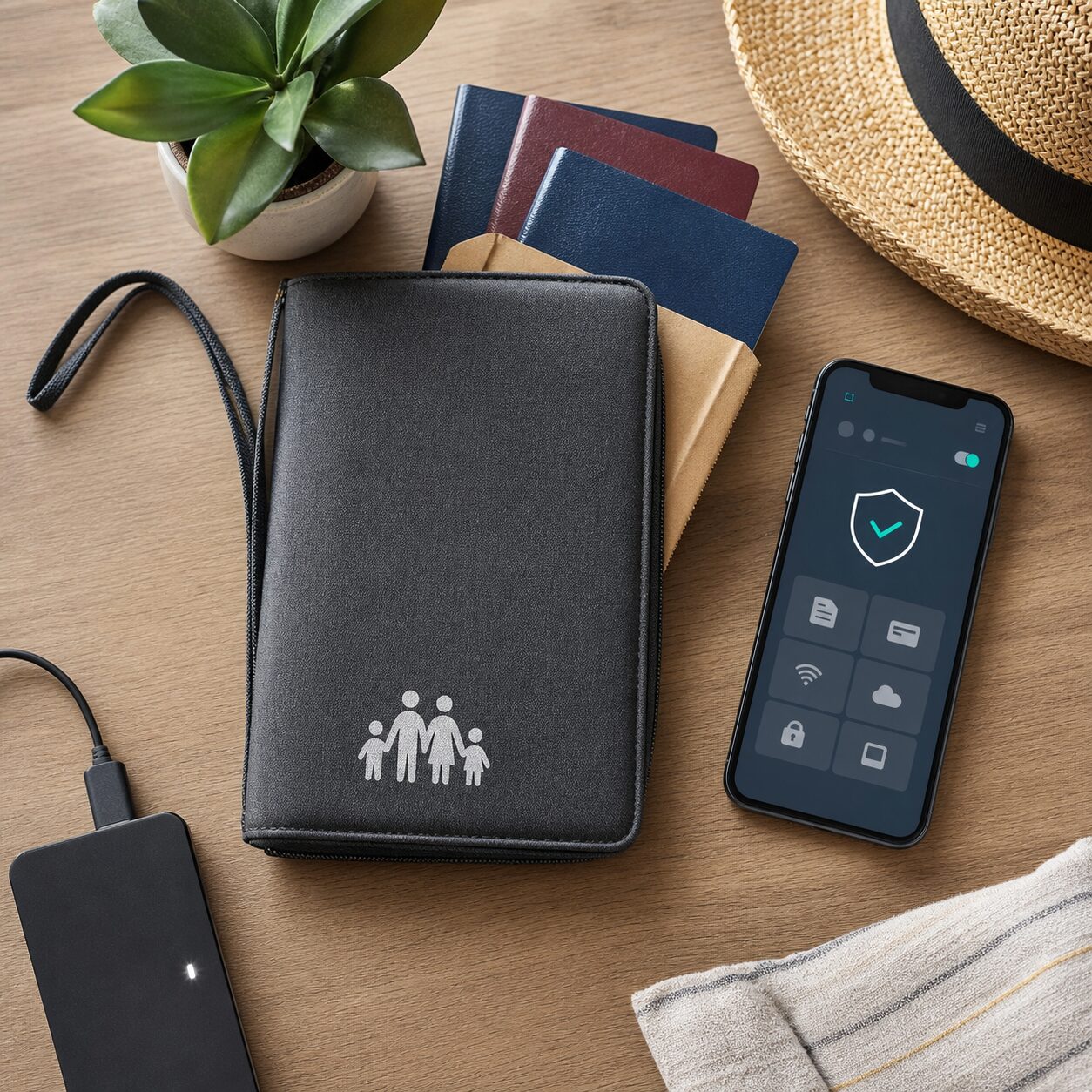 Secure paper and digital backups for family travel documents
