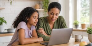 Parent and child reviewing AI chatbot safety together
