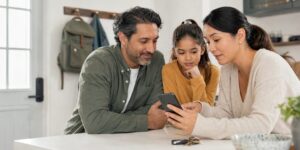 Family reviewing location-sharing settings together