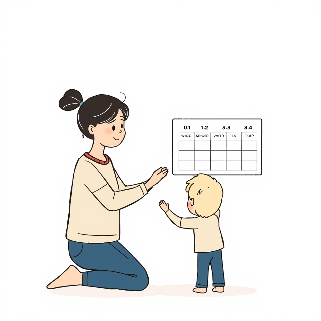 A parent and child using visual communication tools.