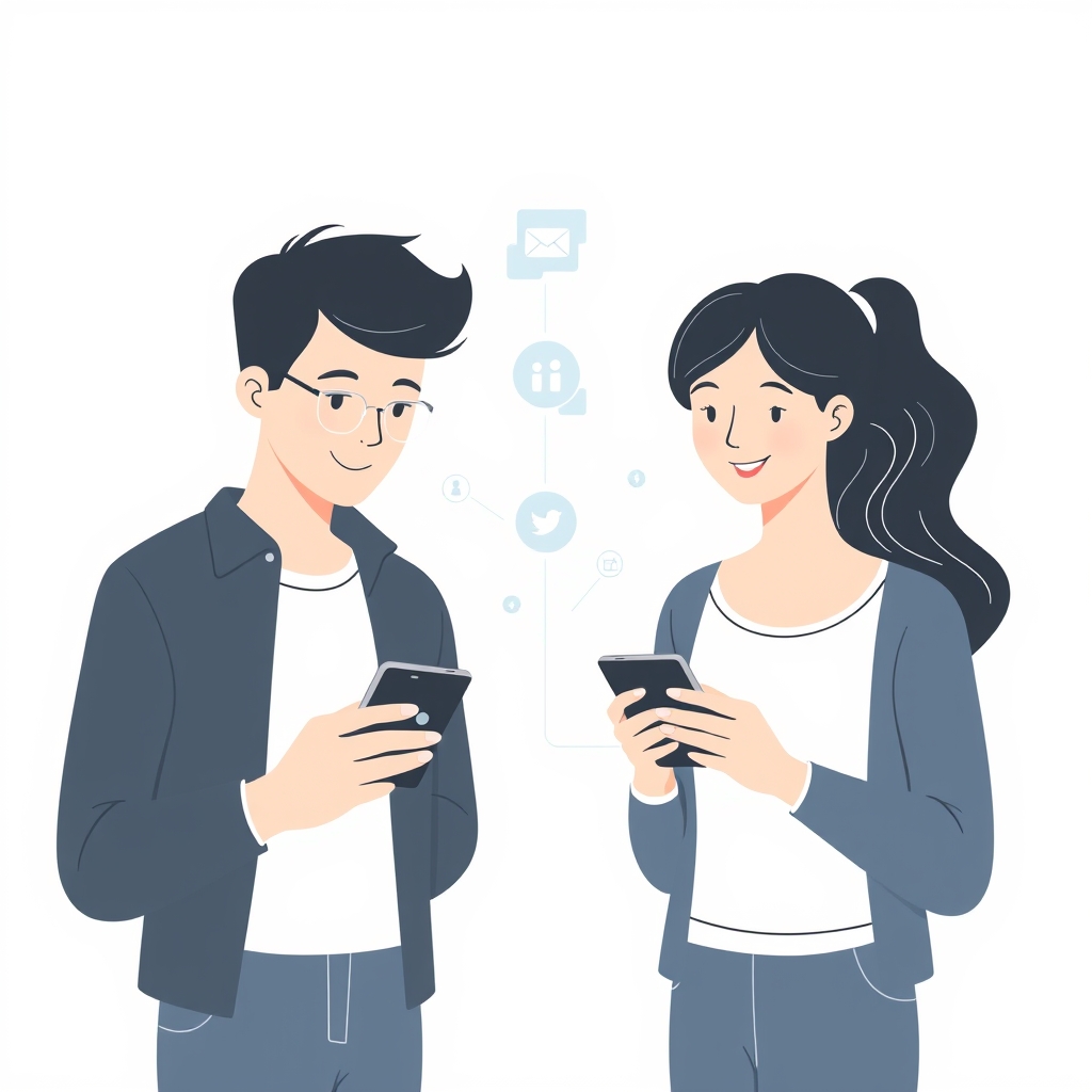 Couple using smartphone apps for shared family financial planning.