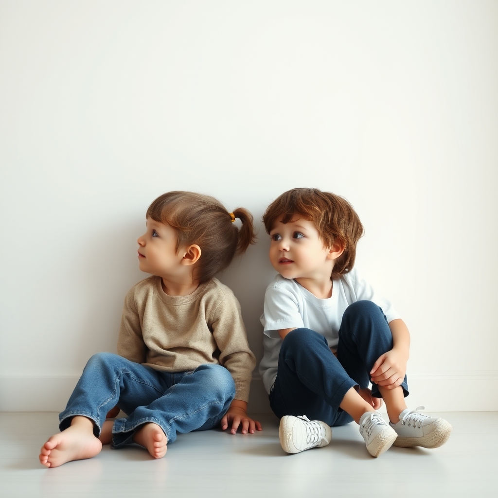 Two children sitting together but looking away, symbolizing the changing nature of childhood friendships.
