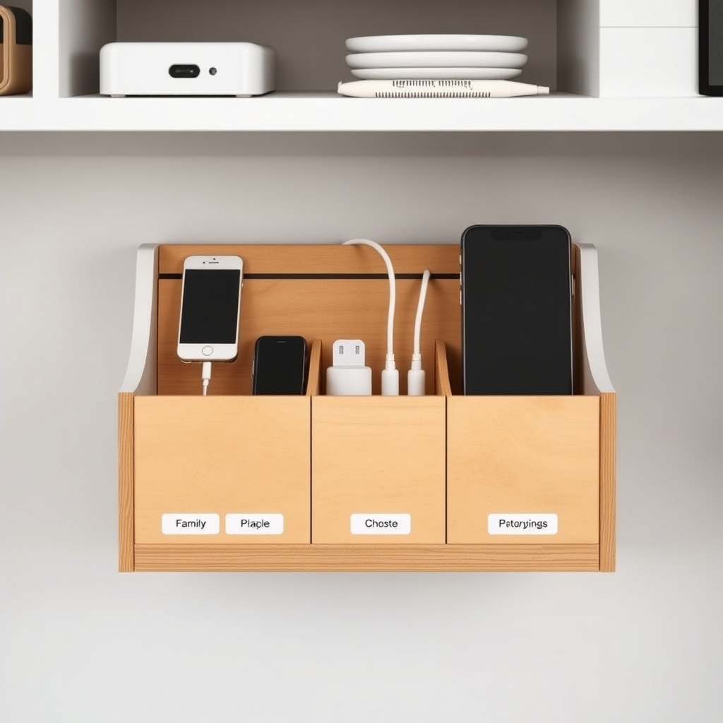 An organized family charging station for tablets and phones.