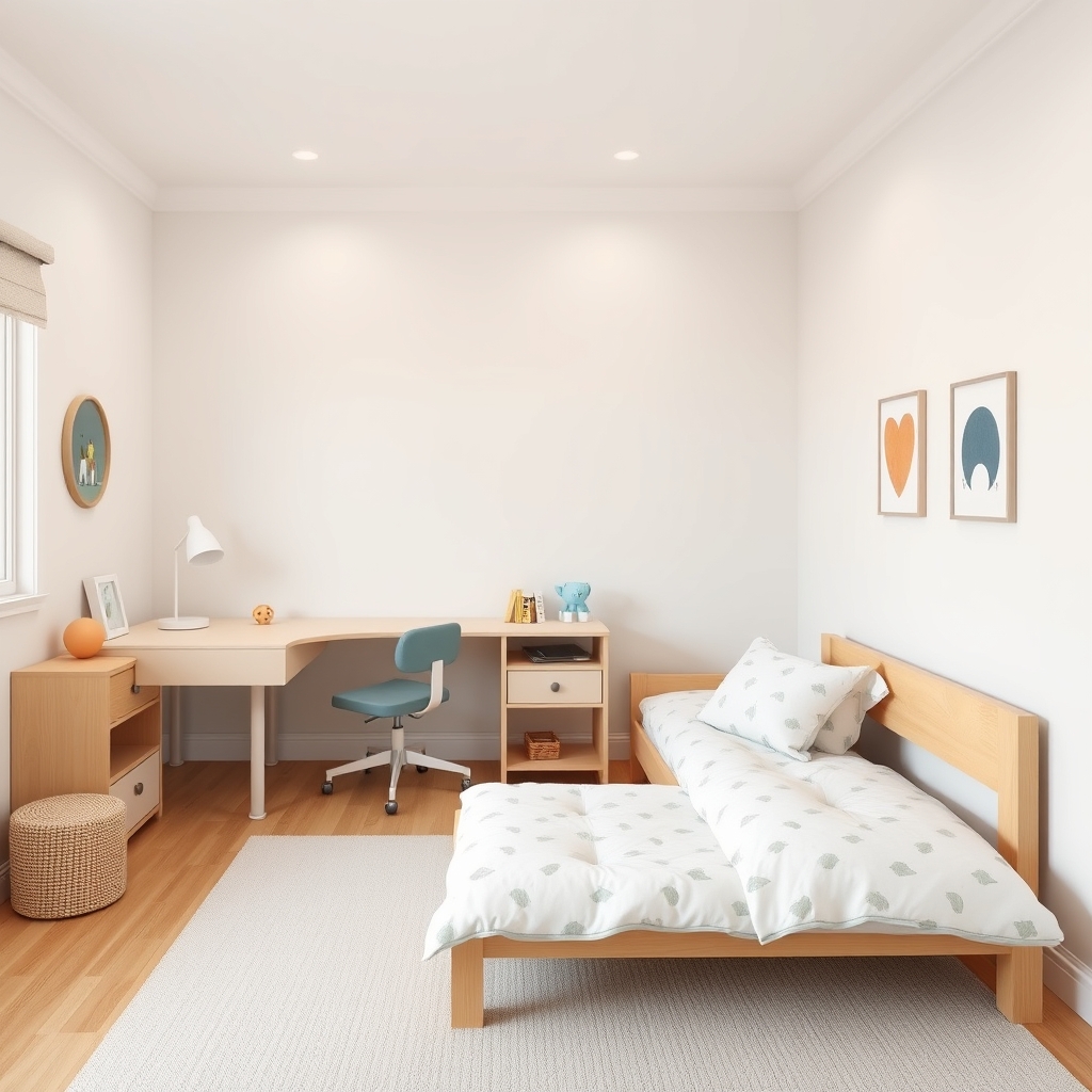 A convertible desk and bed system for a child's bedroom.
