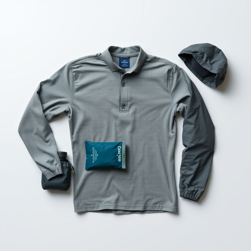 A flat-lay of essential ultralight travel items neatly arranged on a neutral surface.