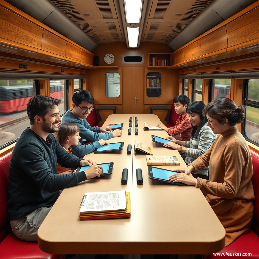 A family enjoying comfort and space on a modern train journey.
