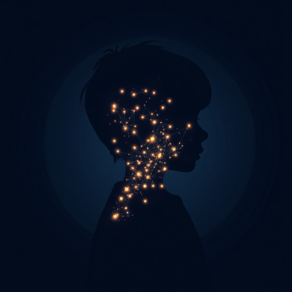 A child's silhouette representing their digital identity and data footprint.