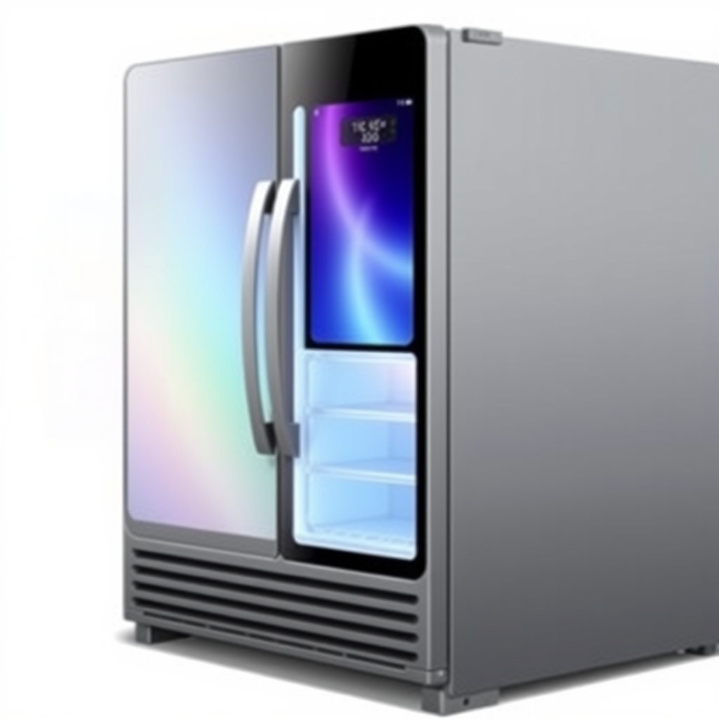 Smart refrigerator with a touchscreen interface for inventory management.