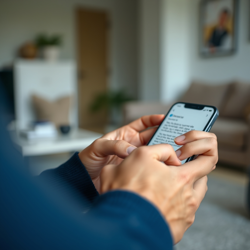 Close-up of a parent writing a professional email.