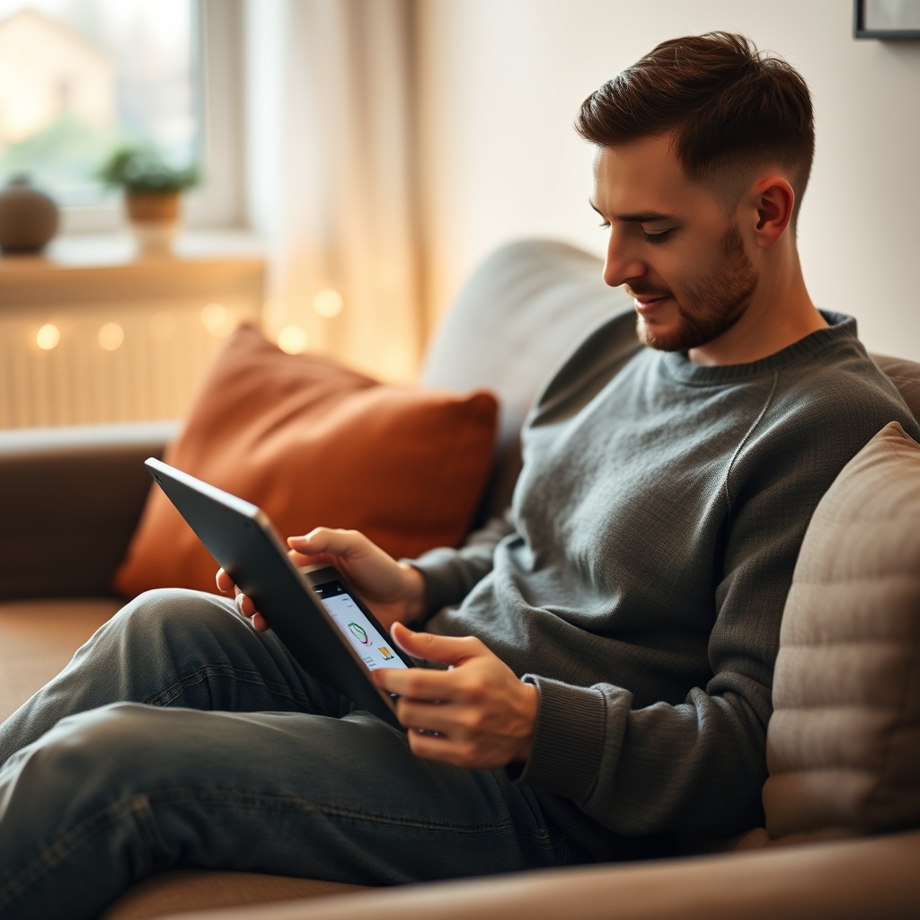 A parent reviewing energy consumption on a tablet