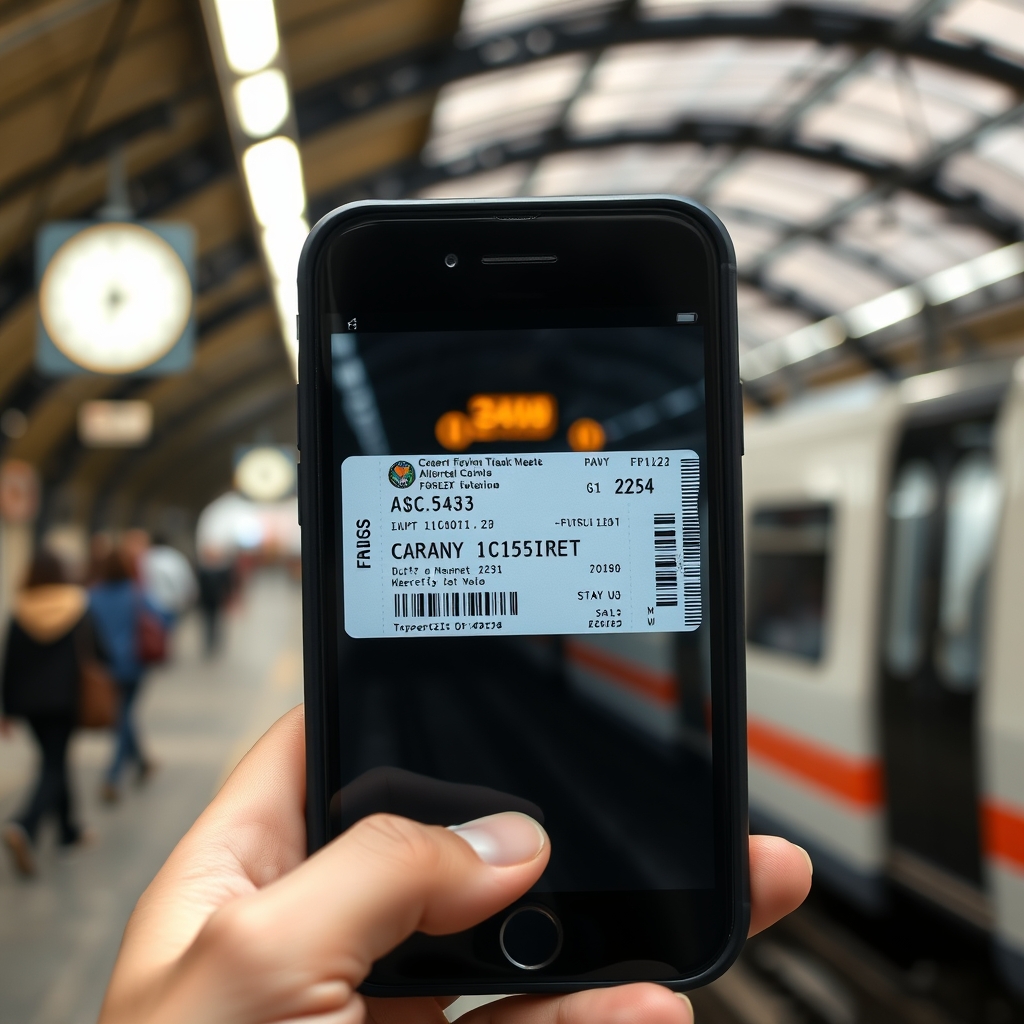 Using a mobile device for digital train tickets at a station.
