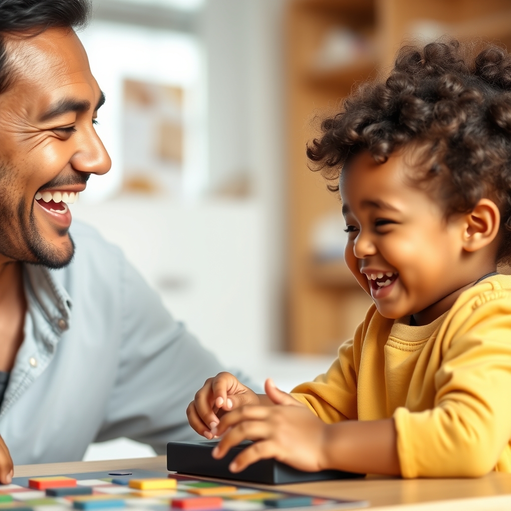 Parent and child sharing a moment over a board game
