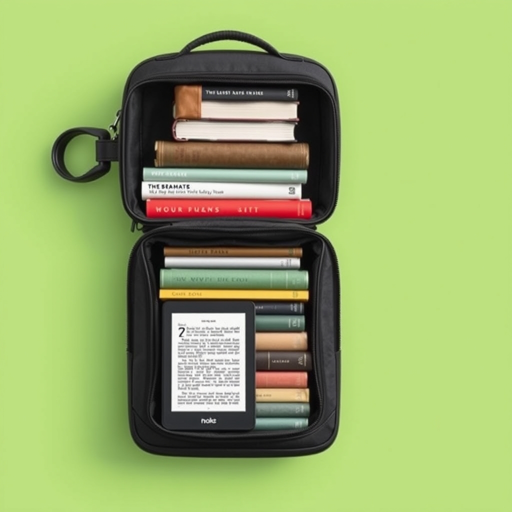 An organized carry-on bag showing how an e-reader saves luggage space.