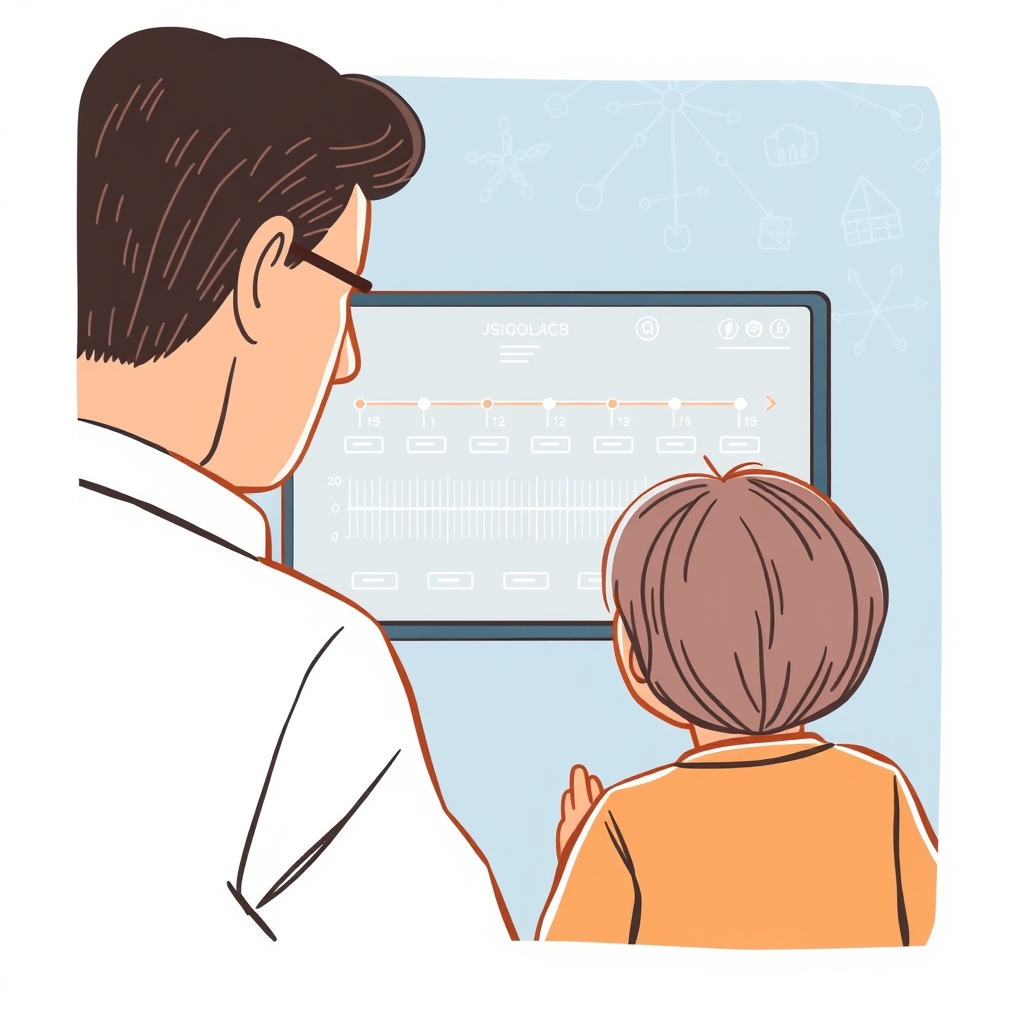 Parent and child viewing digital data on a screen