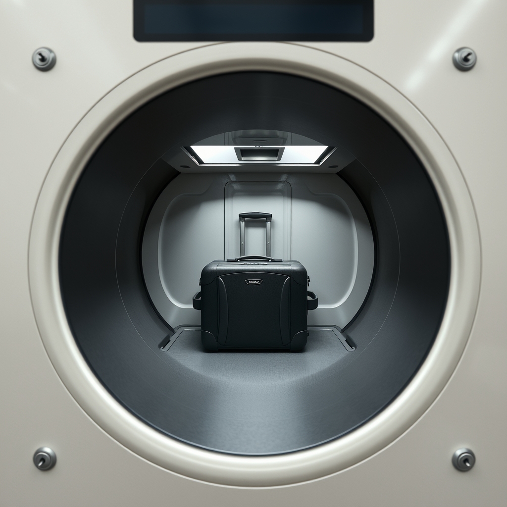 X-ray style view of modern carry-on luggage.
