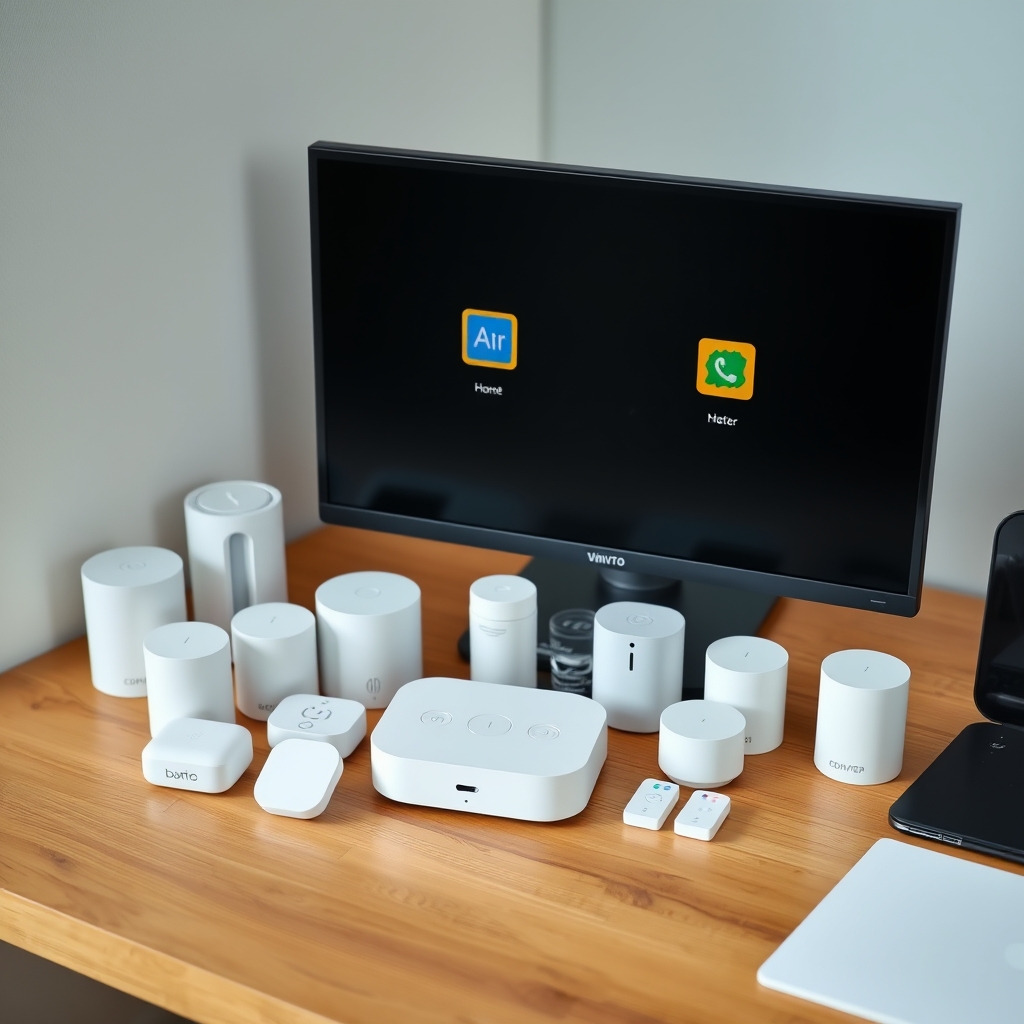 Smart home monitoring equipment on a desk