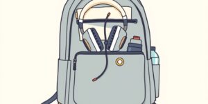 A flat-lay of sensory-friendly tools for children in a backpack.