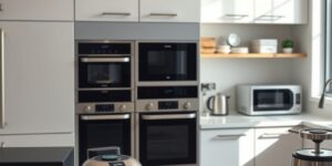 A modern smart kitchen setup designed for efficient and safe meal preparation.