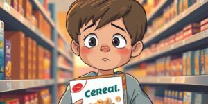 A parent and child navigating grocery shopping in an era of changing prices.